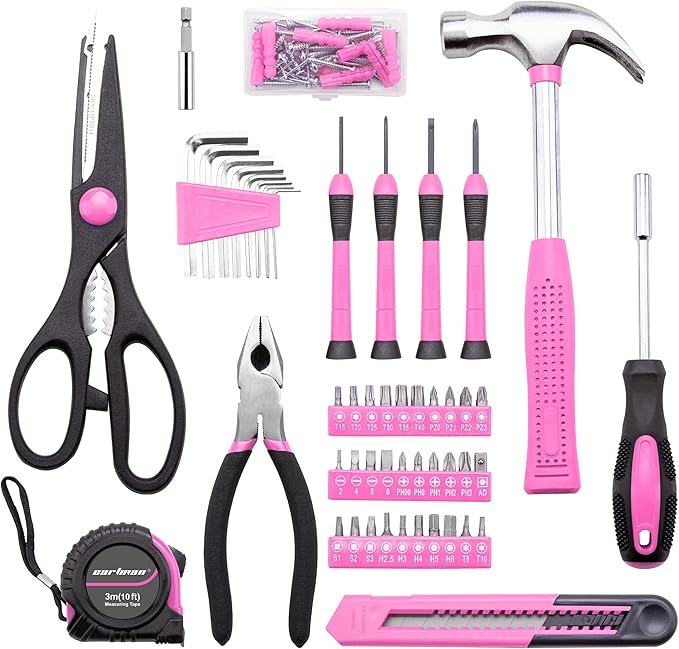 CARTMAN Tool Set General Household Hand Tool Kit with Plastic Toolbox Storage Case Pink
