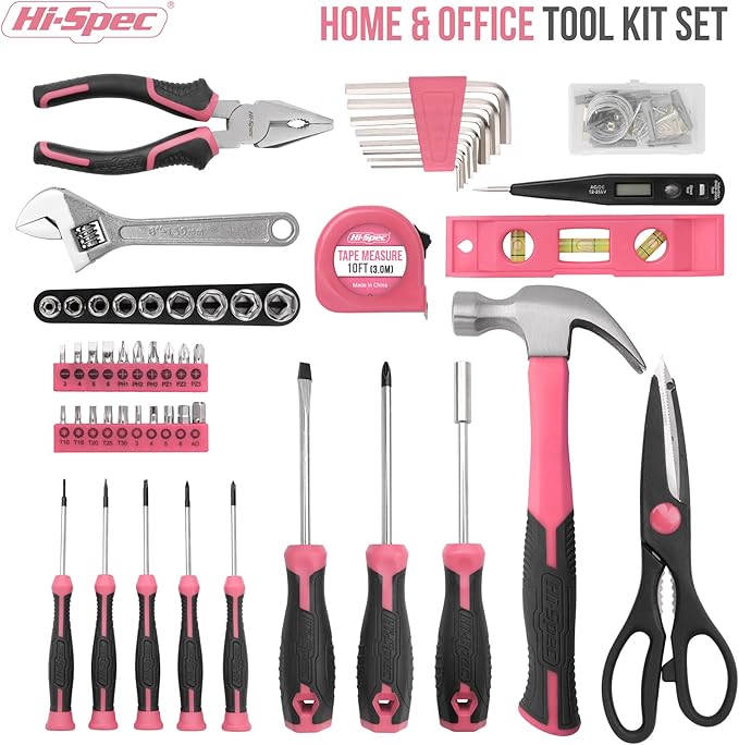 Hi-Spec 54pc Pink Tool Kit for Women – General Household DIY Tool Set.