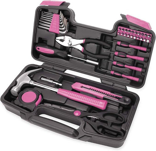 39 Piece All Purpose Basic Household Pink Tool Kit for Women