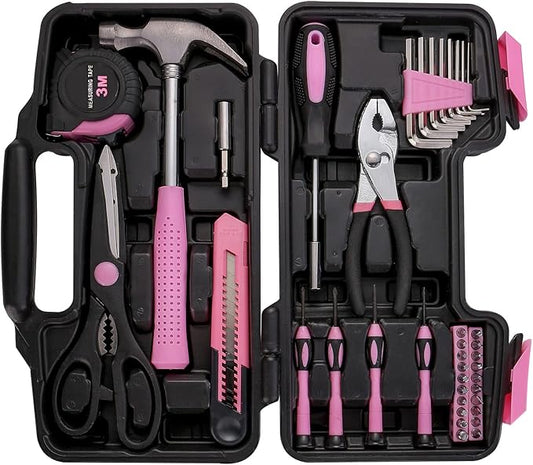 39 Piece All Purpose Basic Household Pink Tool Kit for Women