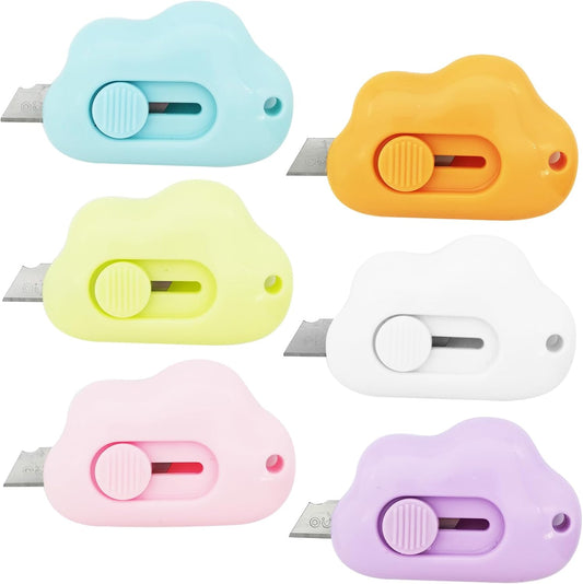 Cute Cloud Box Cutter Retractable, 6Pcs Mini Utility Knife Letter Opener Envelope Slitter