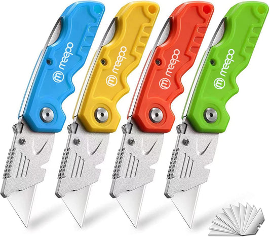 Box Cutter, 4-Pack Tough Folding Box Cutter for Heavy Duty Purpose, Razor Sharp Blade
