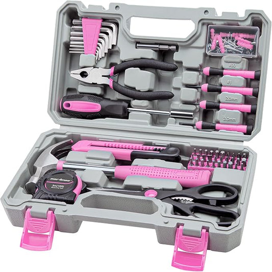 CARTMAN Tool Set General Household Hand Tool Kit with Plastic Toolbox Storage Case Pink