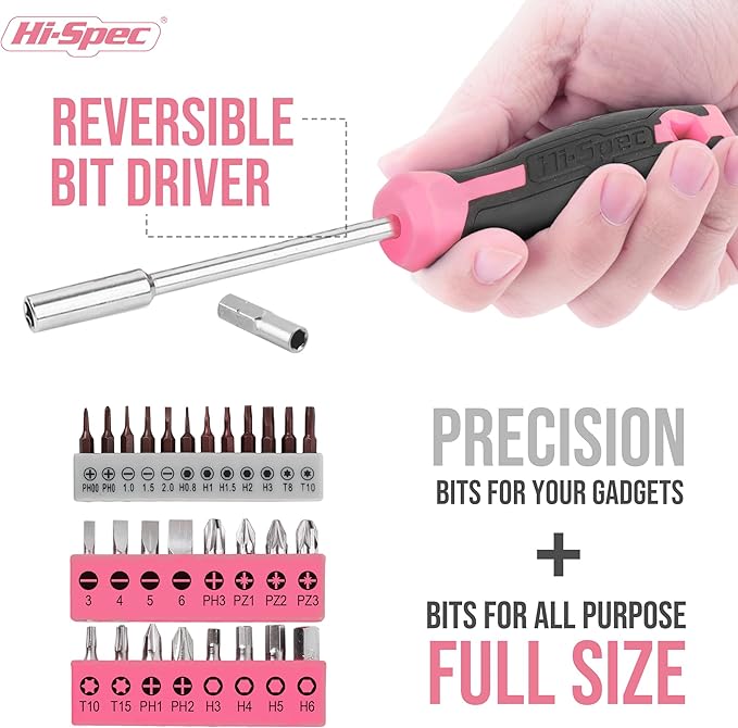 Hi-Spec 42pc Pink Household DIY Tool Set for Women. Home, Office and College Dorm Small Toolkit of Starter Basic Ladies Tools Visit the Hi-Spec Store