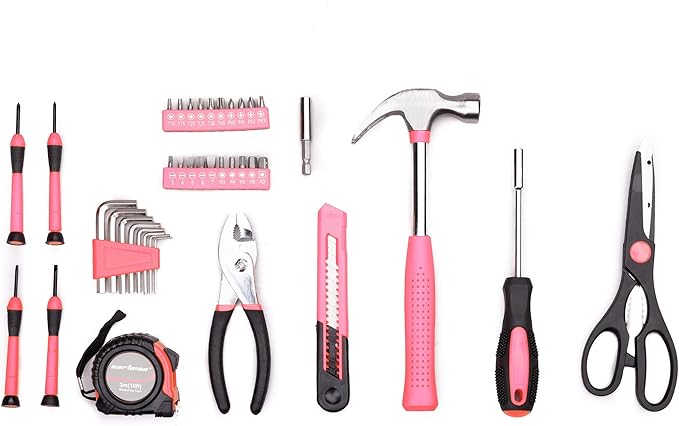CARTMAN 39Piece Tool Set General Household Hand Tool Kit with Plastic Toolbox Storage Case Pink