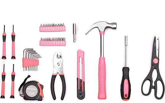 CARTMAN 39Piece Tool Set General Household Hand Tool Kit with Plastic Toolbox Storage Case Pink